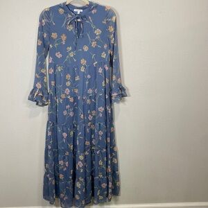 Patrons of peace cottage core midi dress blue floral
